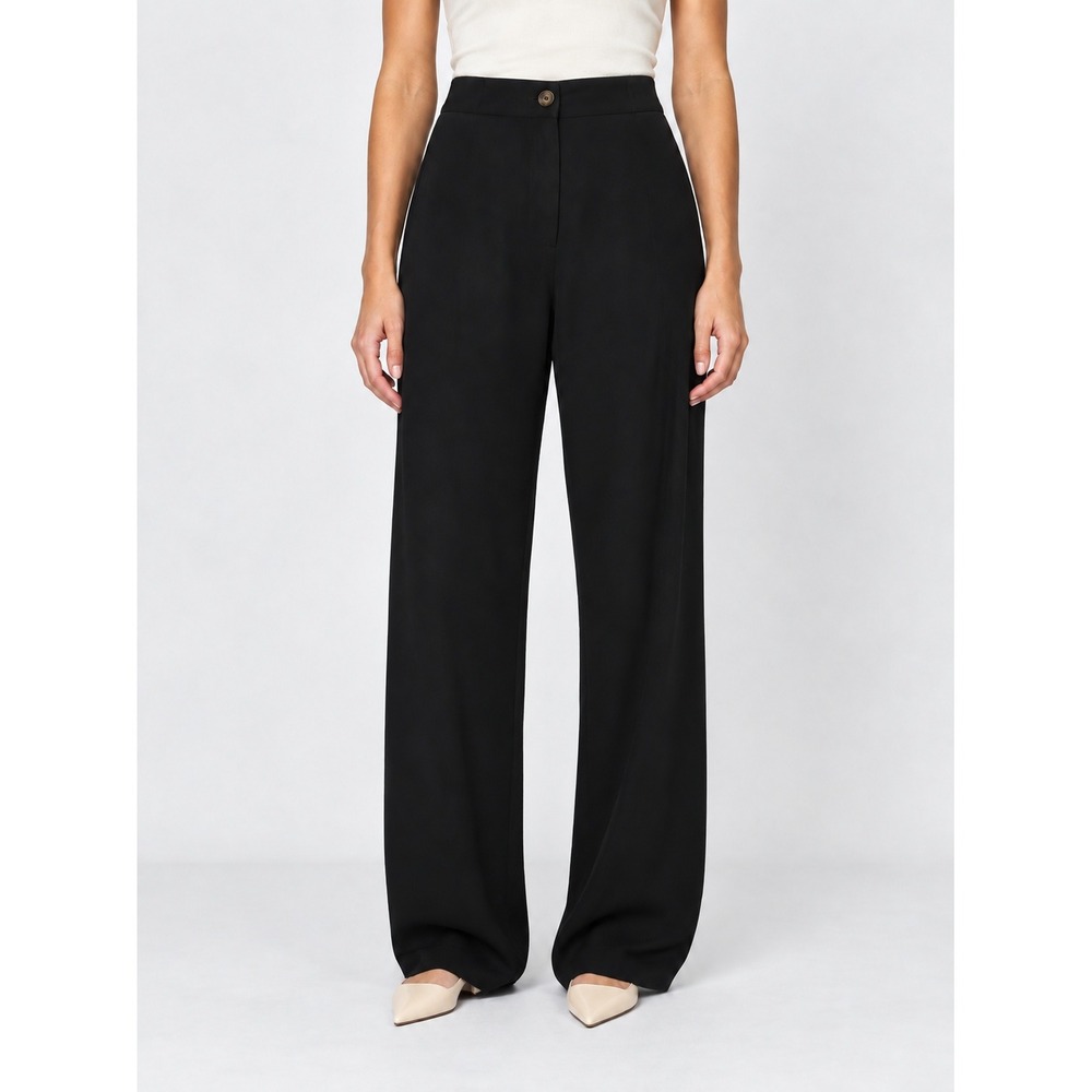 Reformation Womens Wide Leg Pleated Trousers Size 2 Black High Waist Distressed